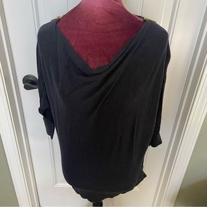 Michael Kors Navy Cowl Neck 3/4 sleeve Knit blouse with Gold Hardware SZ M